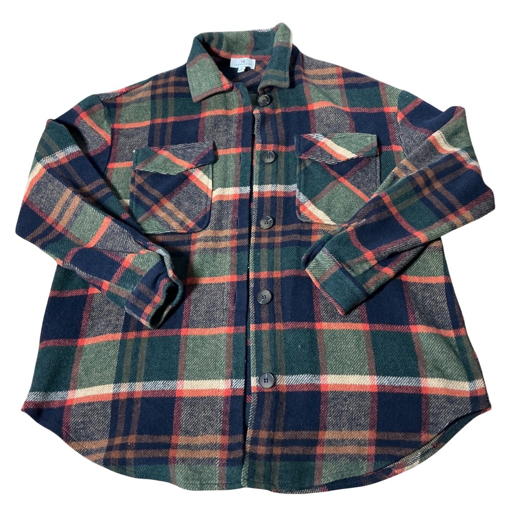 Urban Daizy Plaid Button Down Shacket Women M Green Blue Orange TS027J Gorpcore